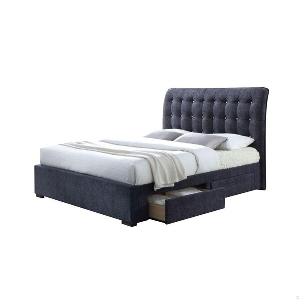 Homeroots 47 X 87 X 83 In. Drorit Eastern King Size Bed With Storage Dark Gray Fabric - 285890
