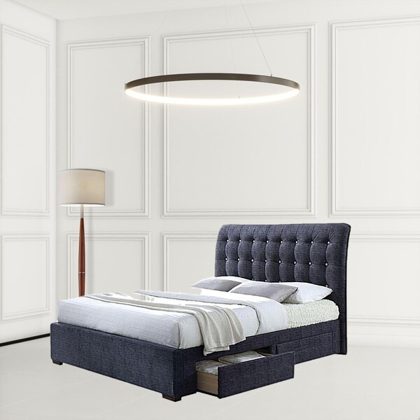 Homeroots 47 X 87 X 83 In. Drorit Eastern King Size Bed With Storage Dark Gray Fabric - 285890