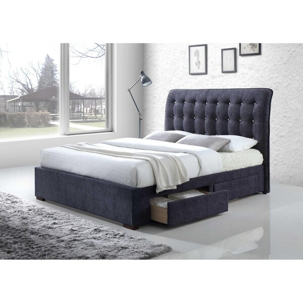 Homeroots 47 X 87 X 83 In. Drorit Eastern King Size Bed With Storage Dark Gray Fabric - 285890