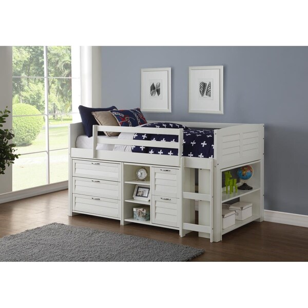 Donco Kids Donco Kids PD-795AW-Modular-C1 Twin Louver Low Loft in White with 3 Drawer Chest; 2 Drawer Chest with Shelves & Bookcase - PD_795AW_MODULAR_C1