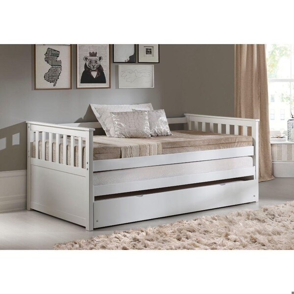 Homeroots 43 x 80 x 32 in. White Wood Day Bed & Pull-Out Bed - 347211