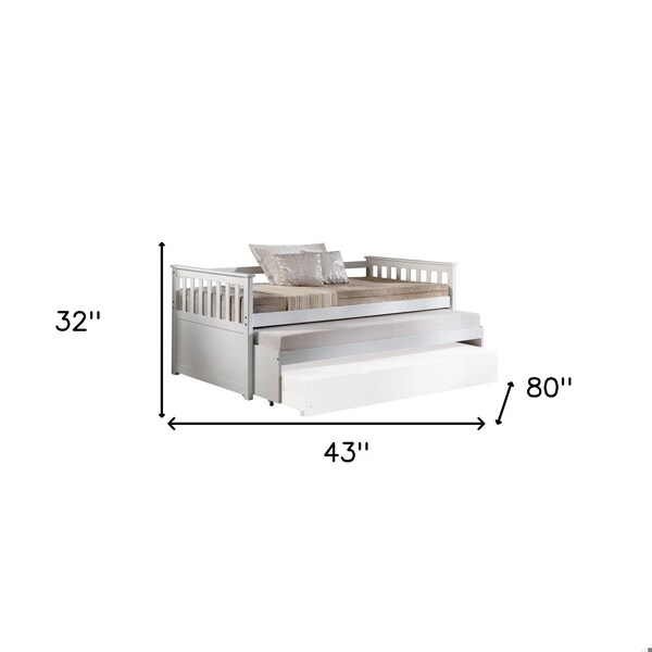 Homeroots 43 x 80 x 32 in. White Wood Day Bed & Pull-Out Bed - 347211
