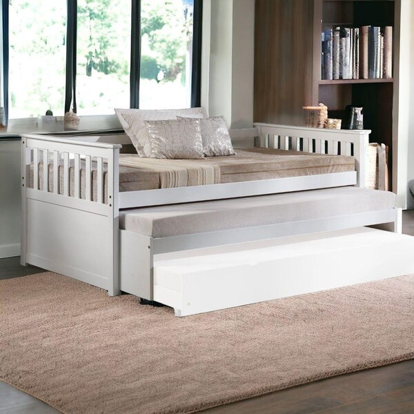 Homeroots 43 x 80 x 32 in. White Wood Day Bed & Pull-Out Bed - 347211