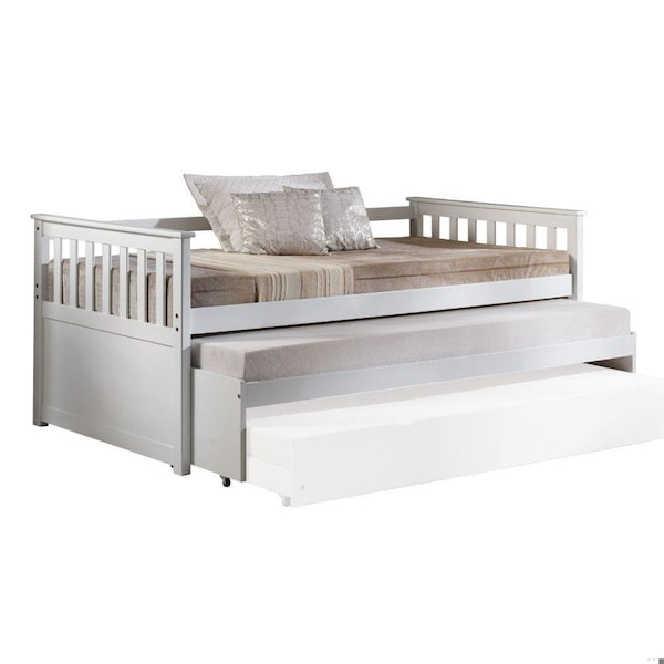 Homeroots 43 x 80 x 32 in. White Wood Day Bed & Pull-Out Bed - 347211