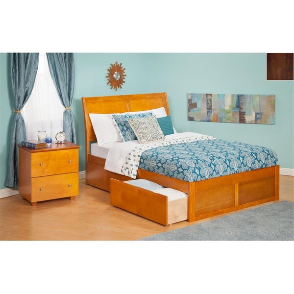Atlantic Furniture Atlantic Furniture AR8932114 Portland Full Bed with Flat Panel Footboard and Urban Bed Drawers in an Antique Walnut Finish - AR8932114