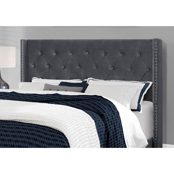 Homeroots 66.5 x 87.5 x 49.75 in. Velvet with Chrome Trim Bed, Dark Grey - Queen Size - 355770