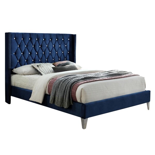 Kd Muebles De Dormitorio Alexa Velvet Upholstered Platform Bed Blue - Queen Size - KD2820396
