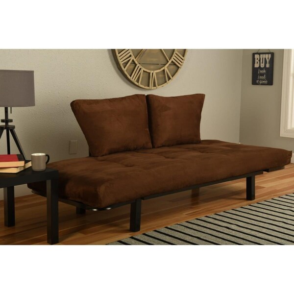 Kodiak Spacely Black Lounger Frame with Suede Chocolate Mattress - KFSPBKSCHOC2MSET2