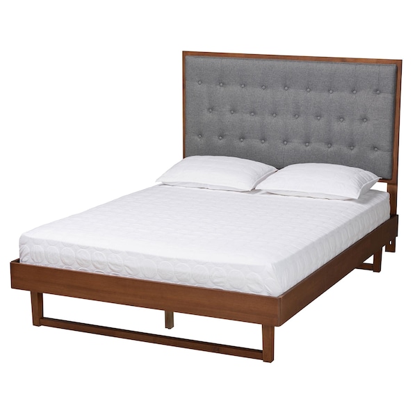 Baxton Studio Bryn Classic and Traditional Grey Fabric and Walnut Brown Finished Wood Queen Size Platform Bed - 237-12638-9411-ZORO