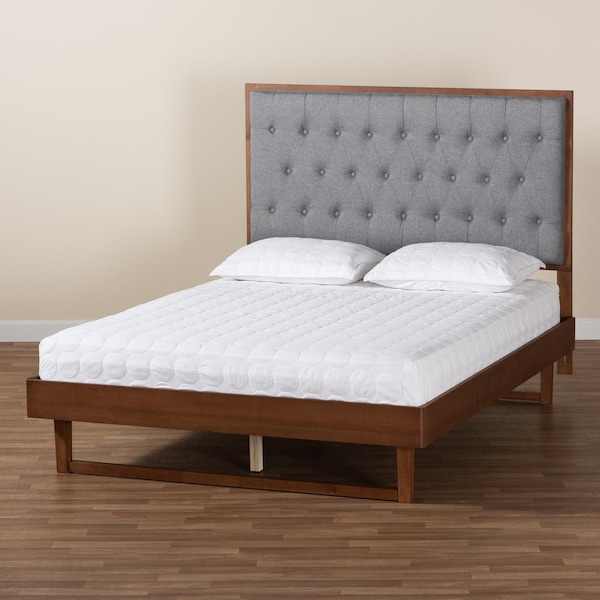 Baxton Studio Bryn Classic and Traditional Grey Fabric and Walnut Brown Finished Wood Queen Size Platform Bed - 237-12638-9411-ZORO