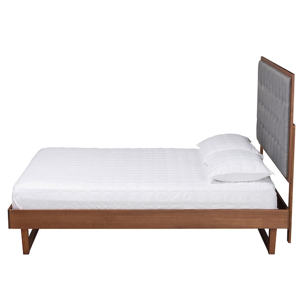 Baxton Studio Bryn Classic and Traditional Grey Fabric and Walnut Brown Finished Wood Queen Size Platform Bed - 237-12638-9411-ZORO