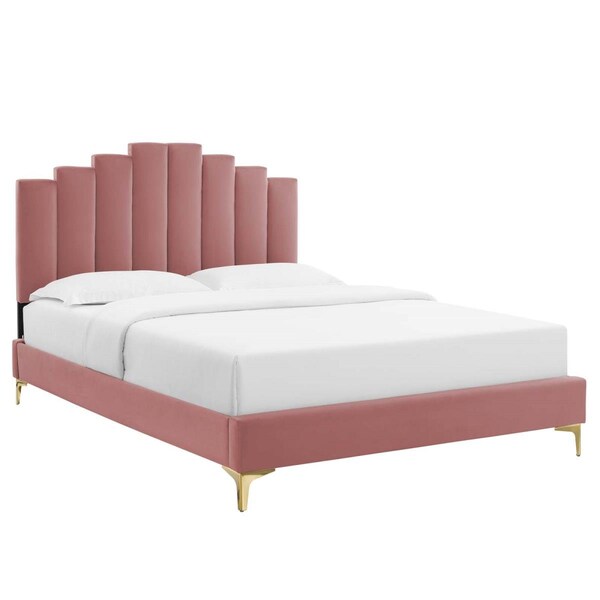 Modway Furniture Elise Performance Velvet Platform Bed, Dusty Rose - King Size - MOD-6881-DUS