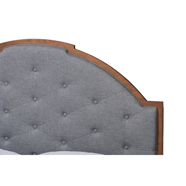 Baxton Studio Blanchard Mid-Century Modern Grey Fabric and Walnut Brown Wood King Size Platform Bed - 246-12653-9409-ZORO