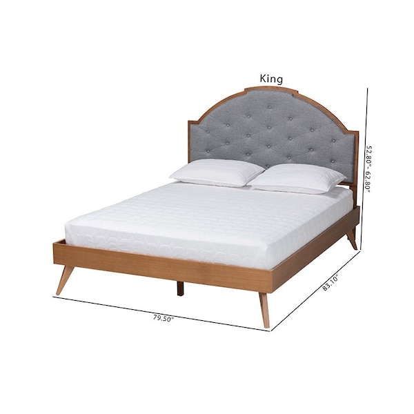 Baxton Studio Blanchard Mid-Century Modern Grey Fabric and Walnut Brown Wood King Size Platform Bed - 246-12653-9409-ZORO