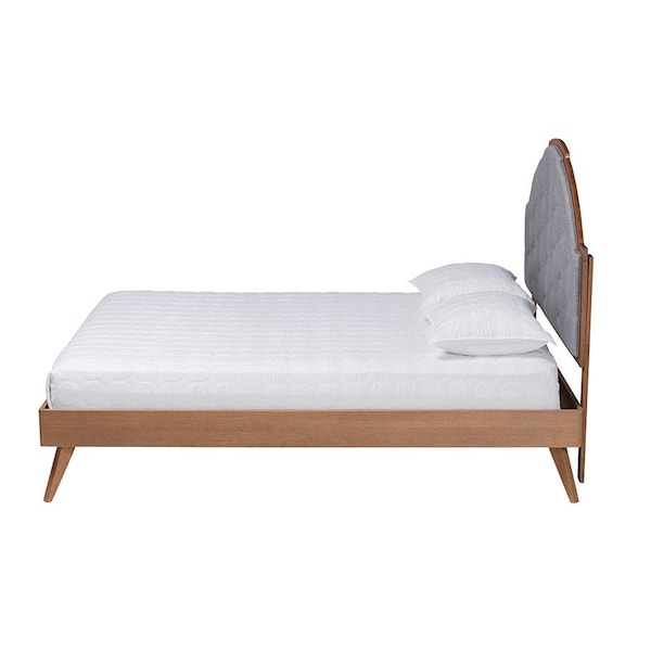 Baxton Studio Blanchard Mid-Century Modern Grey Fabric and Walnut Brown Wood King Size Platform Bed - 246-12653-9409-ZORO