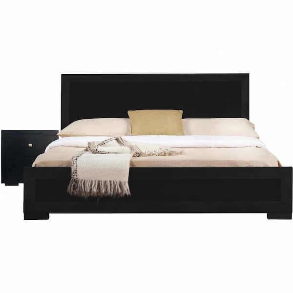 Homeroots Moma Black Wood Platform Full Bed with Nightstand - 468267
