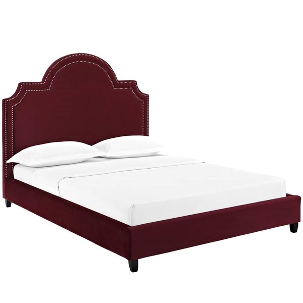 Modway Furniture Primrose Performance Velvet Platform Bed, Maroon - Queen Size - MOD-5812-MAR