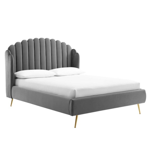 Modway Furniture Lana Queen Size Performance Velvet Wingback Platform Bed, Gray - MOD-6282-GRY