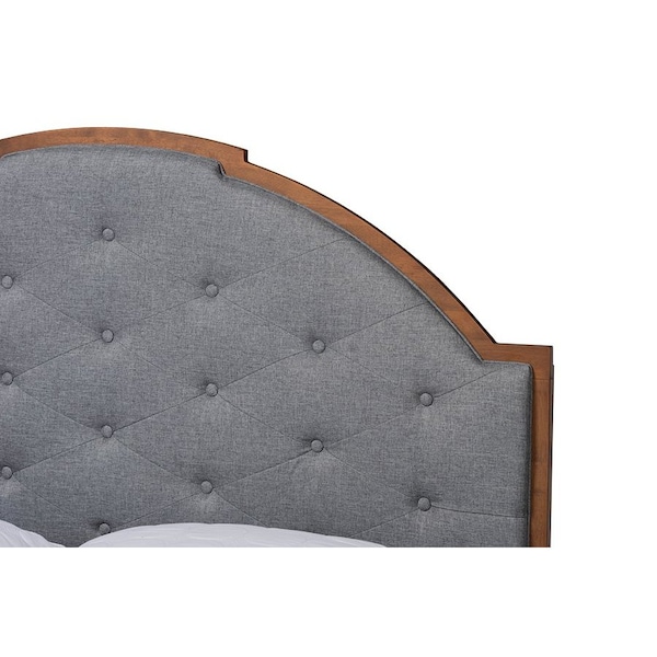 Baxton Studio Douglas Mid-Century Modern Grey Fabric and Walnut Brown Wood Queen Size Platform Bed - 246-12652-9411-ZORO