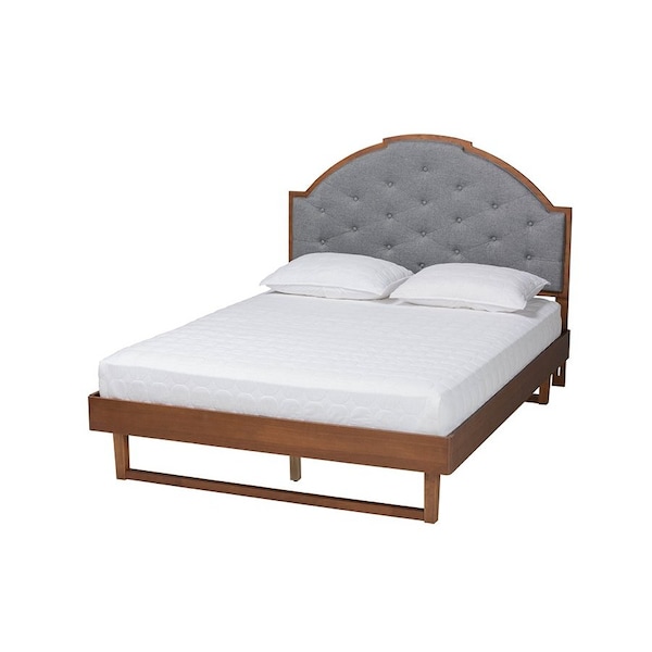 Baxton Studio Douglas Mid-Century Modern Grey Fabric and Walnut Brown Wood Queen Size Platform Bed - 246-12652-9411-ZORO