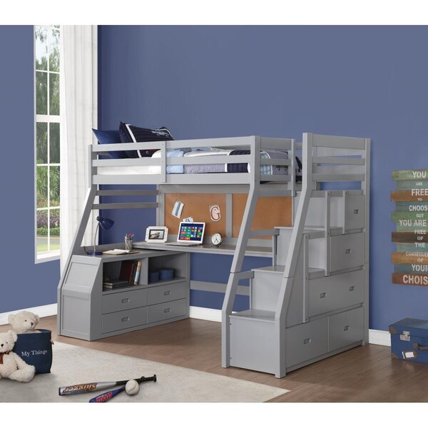 Betterbeds 4 Piece Jason II Loft Bed with Storage Ladder - Gray - BE3290213