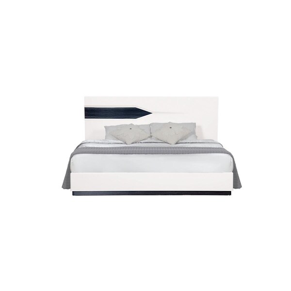 Gfancy Fixtures White Tone Queen Size Bed with Dark Grey Zebrano - GF3663204