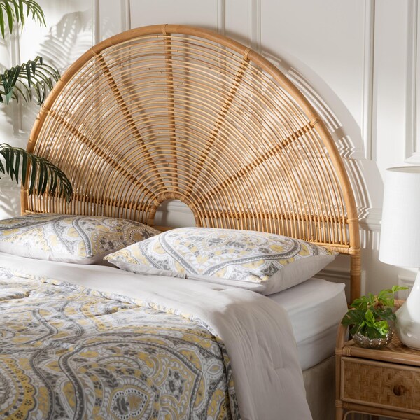 Bali & Pari Nina Modern Bohemian Honey Rattan Queen Size Standalone Headboard - 243-13582-ZORO