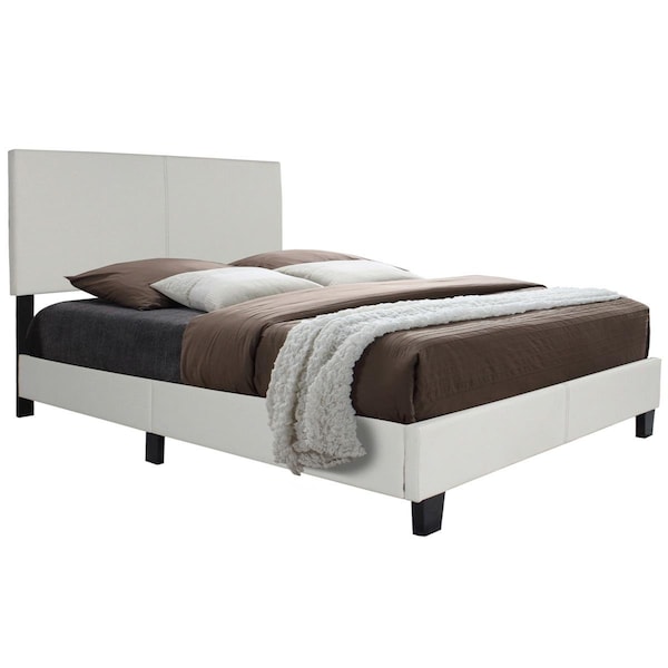 Better Home Nora Faux Leather Upholstered King Size Panel Bed, White - NORA-60-WHT
