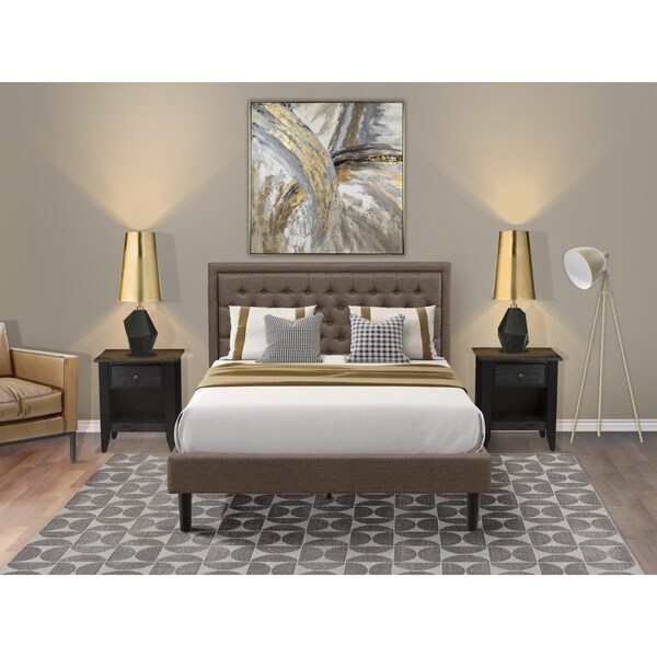 East West Furniture 3 Piece Kendall Queen Size Bedroom Set - Black - KD18Q-2GA06