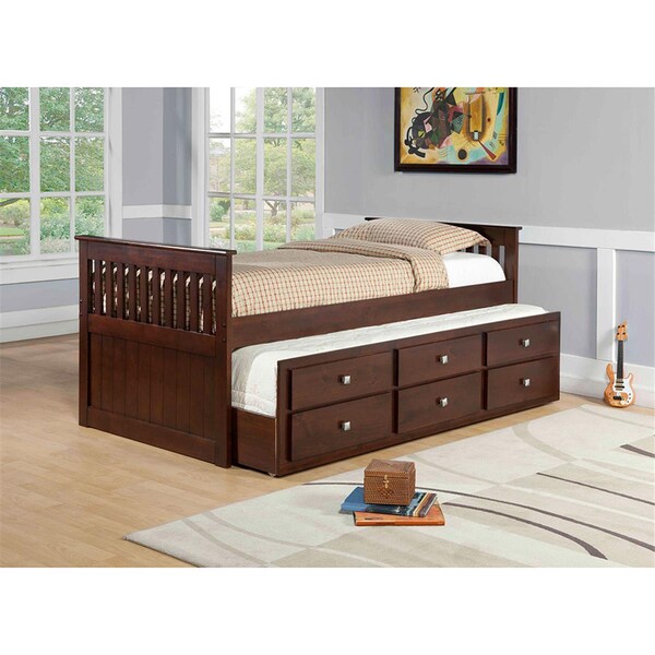 Donco Kids Mission Captains Trundle Bed With Storage - Twin, Dark Cappuccino - PD_303TCP