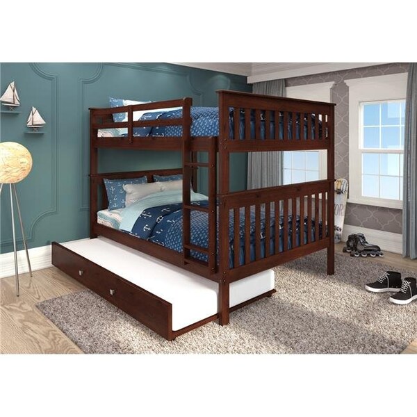 Donco Kids Donco Kids PD-123-3CP-503 Full Over Full Mission Bunk Bed with Twin Trundle - Cappuccino - PD_123_3CP_503