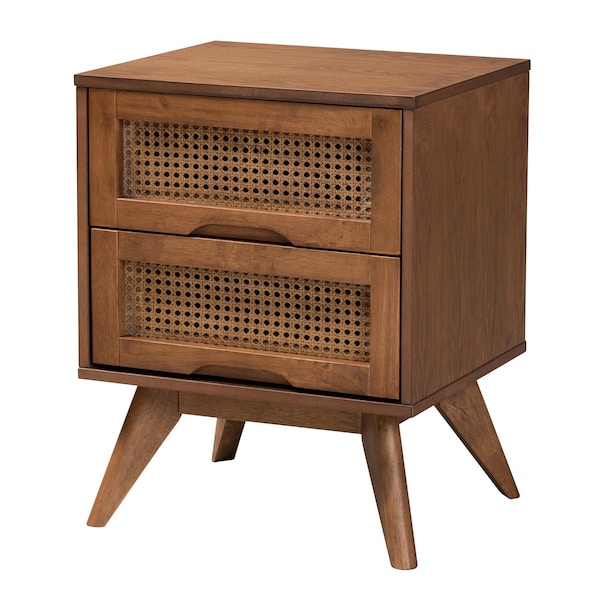 Baxton Studio Melora Mid-Century Modern Walnut Brown Finished Wood and Rattan King Size 3-Piece Bedroom Set - 241-9804-9805-11298-ZORO