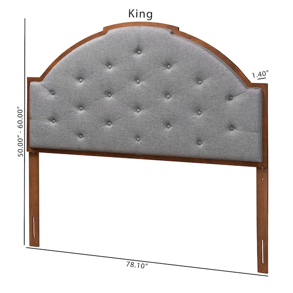 Baxton Studio Madeline Classic and Traditional Grey Fabric and Walnut Brown Finished Wood Queen Size Headboard - 237-12652-ZORO