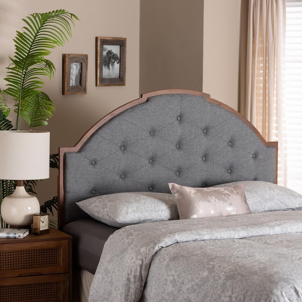 Baxton Studio Madeline Classic and Traditional Grey Fabric and Walnut Brown Finished Wood Queen Size Headboard - 237-12652-ZORO