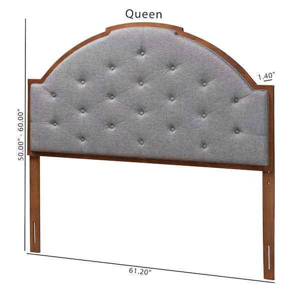 Baxton Studio Madeline Classic and Traditional Grey Fabric and Walnut Brown Finished Wood Queen Size Headboard - 237-12652-ZORO