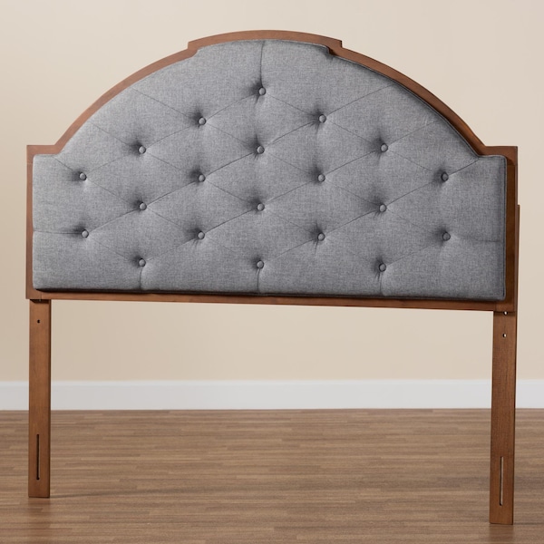 Baxton Studio Madeline Classic and Traditional Grey Fabric and Walnut Brown Finished Wood Queen Size Headboard - 237-12652-ZORO