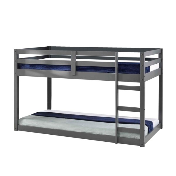 Benjara Wooden Frame Loft Bed with Built In Ladder, Gray - Twin Size - BM226859