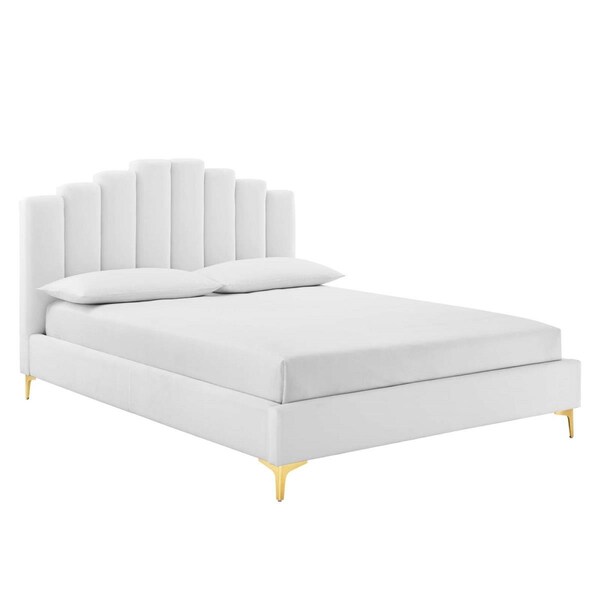 Modway Furniture Olivia Queen Size Performance Velvet Platform Bed, White - MOD-6280-WHI