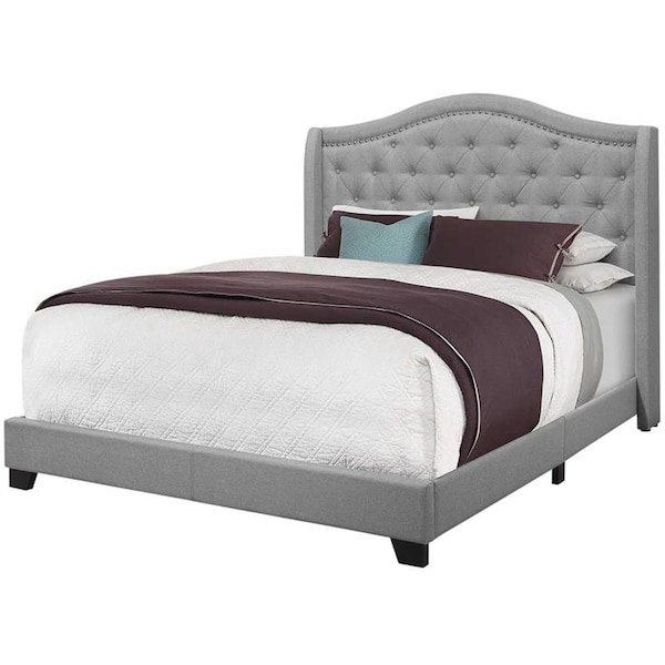 Gfancy Fixtures 66.5 x 87.5 x 56.5 in. Grey Linen with Chrome Trim Bed, Queen Size - GF3090708