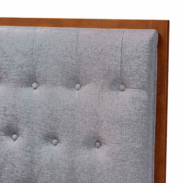 Baxton Studio Harumi Classic and Traditional Grey Fabric and Walnut Brown Finished Wood King size Headboard - 237-12639-ZORO