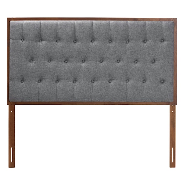 Baxton Studio Harumi Classic and Traditional Grey Fabric and Walnut Brown Finished Wood King size Headboard - 237-12639-ZORO