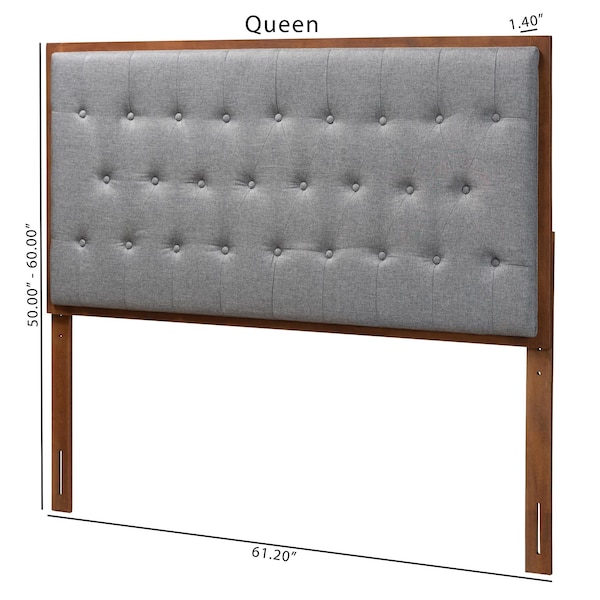 Baxton Studio Harumi Classic and Traditional Grey Fabric and Walnut Brown Finished Wood King size Headboard - 237-12639-ZORO