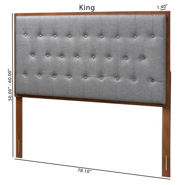 Baxton Studio Harumi Classic and Traditional Grey Fabric and Walnut Brown Finished Wood King size Headboard - 237-12639-ZORO