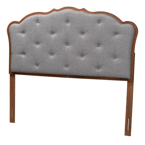 Baxton Studio Leandra Classic and Traditional Grey Fabric and Walnut Brown Finished Wood Queen Size Headboard - 237-12646-ZORO
