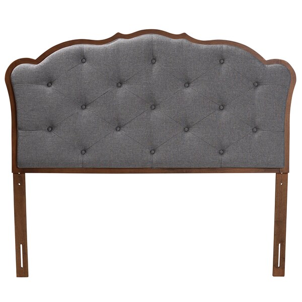 Baxton Studio Leandra Classic and Traditional Grey Fabric and Walnut Brown Finished Wood Queen Size Headboard - 237-12646-ZORO