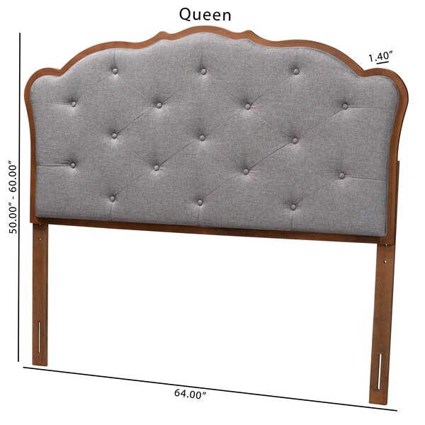 Baxton Studio Leandra Classic and Traditional Grey Fabric and Walnut Brown Finished Wood Queen Size Headboard - 237-12646-ZORO
