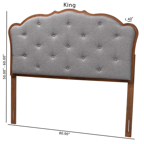 Baxton Studio Leandra Classic and Traditional Grey Fabric and Walnut Brown Finished Wood Queen Size Headboard - 237-12646-ZORO