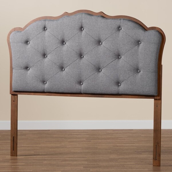 Baxton Studio Leandra Classic and Traditional Grey Fabric and Walnut Brown Finished Wood Queen Size Headboard - 237-12646-ZORO