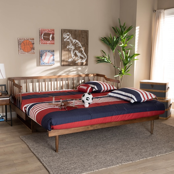 Baxton Studio Muriel Walnut Wood Expandable Twin Size to King Size Spindle Daybed - 167-10739