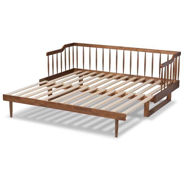 Baxton Studio Muriel Walnut Wood Expandable Twin Size to King Size Spindle Daybed - 167-10739
